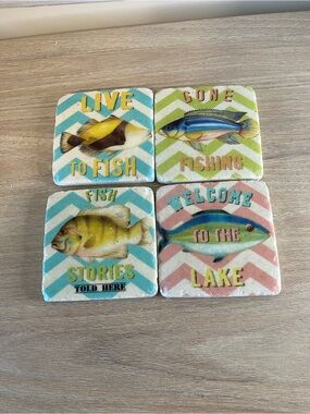 Decorative Fish Coaster Set - Pastel Blue, Green, Pink